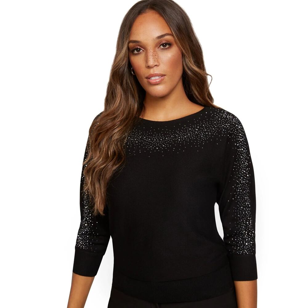 89th and Madison Dolman Sparkle Sweater Top Black - Size Large - NWT